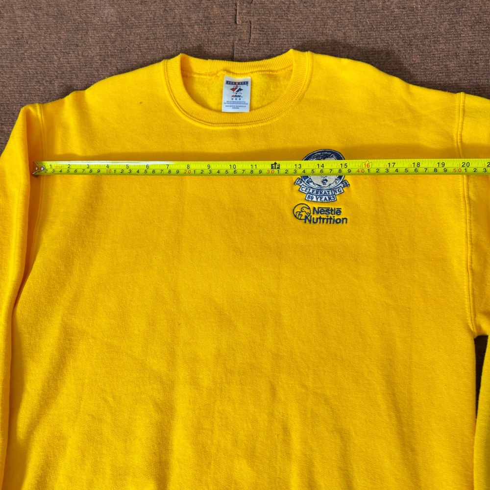 vtg Jerzees Nestle Nutrition 80 Years Anniversary Sweatshirt Yellow Mens Medium - Picture 5 of 8